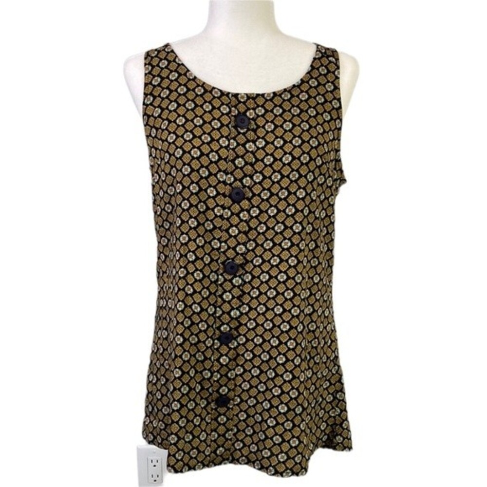 VLD Tunic Top Sleeveless Pull Over Lined Geometric Floral Print High Low Viscose